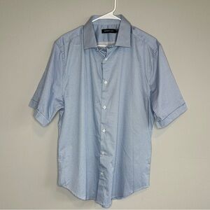 DSTRCT & Row Blue White Geometric Short Sleeve Button Up Short Large Tall NEW